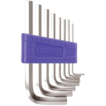 Eight Tool HEX KEY L-HANDLE SHORT SET, 8PC 1.5-8MM SLVR RS-8